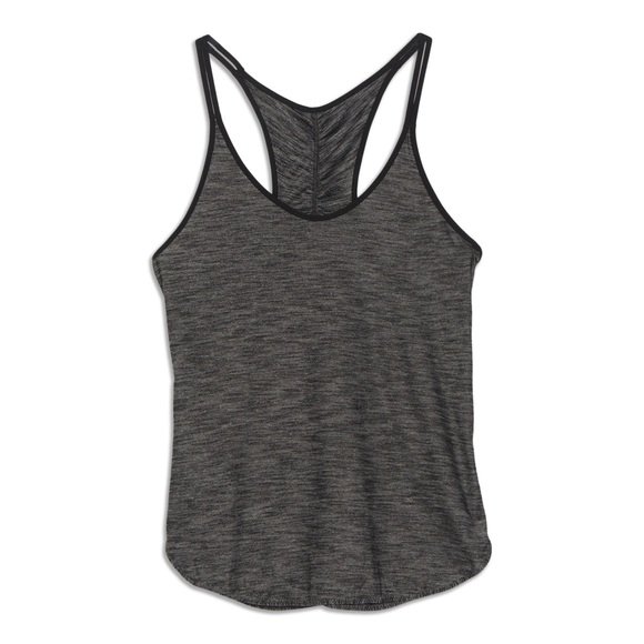 LULULEMON WHAT THE SPORT SINGLET TANK HEATHERED BLACK 2 RUCHED BACK CURVED HEM - Picture 4 of 8